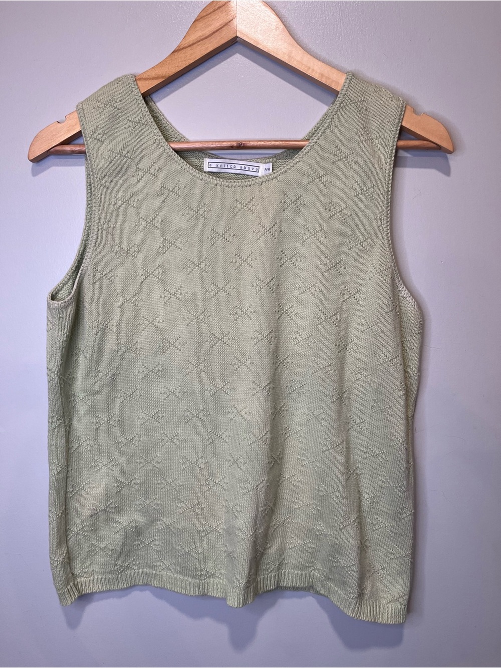 A Knitch Above Light Sage Cottage-core 100% Cotton Sleeveless Sweater Top